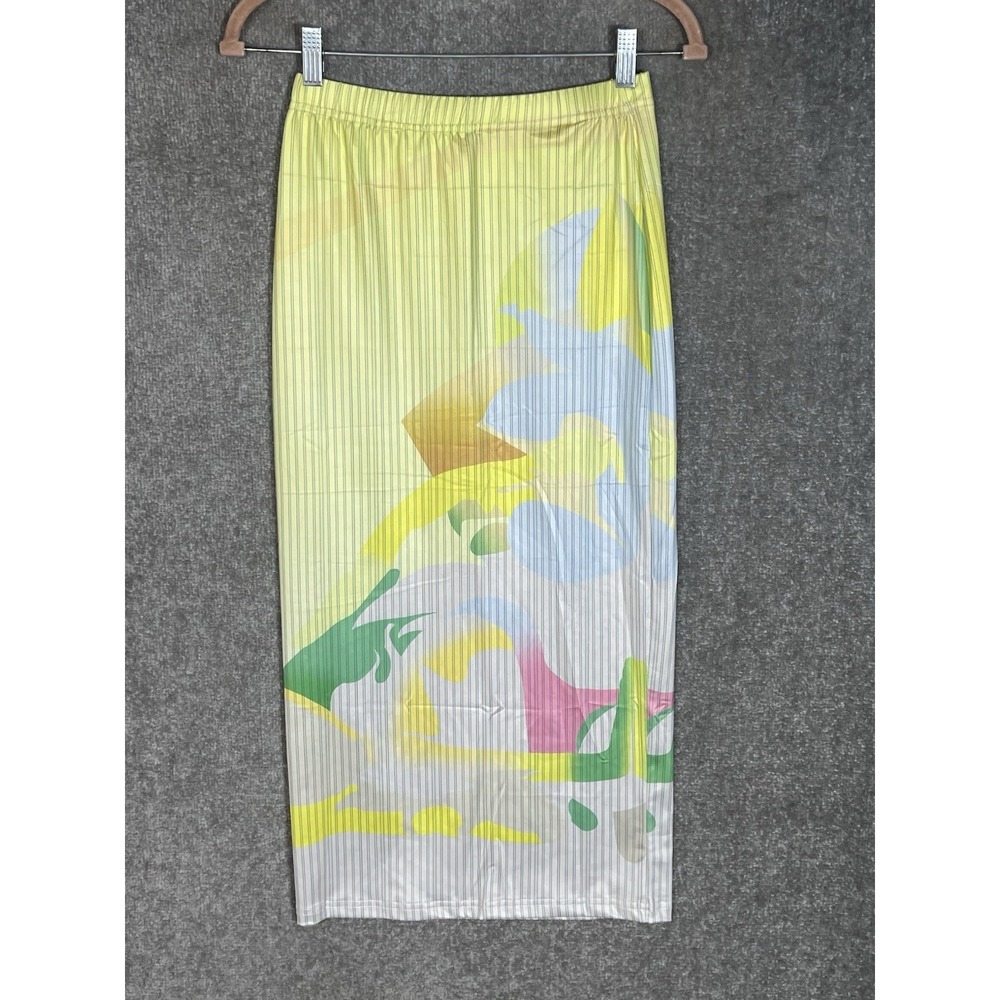 Avanova Pull On Maxi Skirt Womens Sz Small Yellow Blue Green Striped Stretch